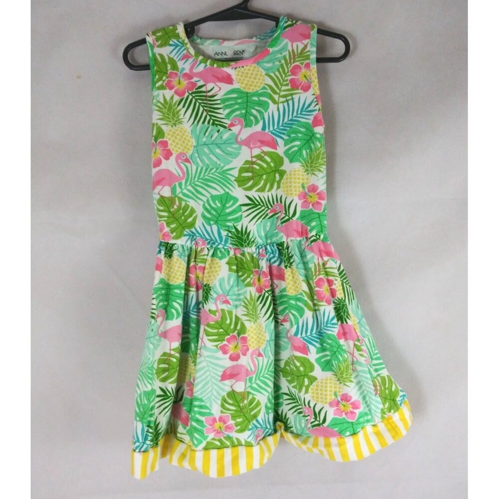 AnnLoren Fun Pink Flamingo & Pineapple Jungle Sleeveless Dress Girls Size 6
